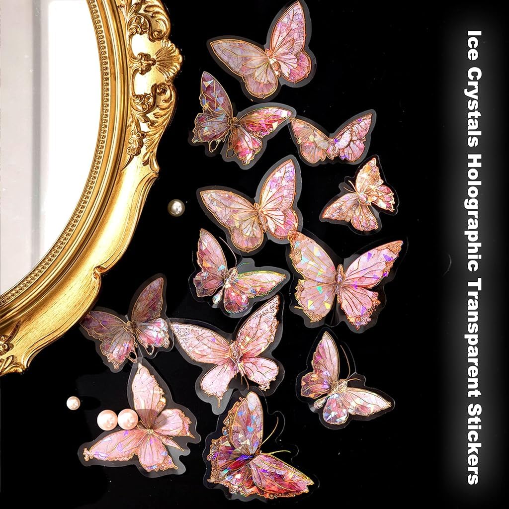 HASTHIP Butterfly Stickers Set - Ice Crystals Holographic Shiny Transparent Resin Waterproof Stickers Decals for Scrapbooking Supplies Bullet Journals Daily Planner Laptop (80 Pieces with 4 Themes) HASTHIP Butterfly Stickers Set - Ice Crystals Holographic Shiny Transparent Resin Waterproof Stickers Decals for Scrapbooking Supplies Bullet Journals Daily Planner Laptop (80 Pieces with 4 Themes)